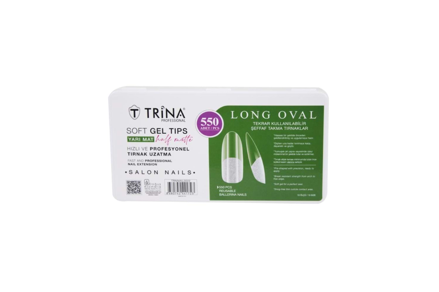 Trina Yeni Nesil Jel Tips 550 Lİ - Yarı Mat Long Oval