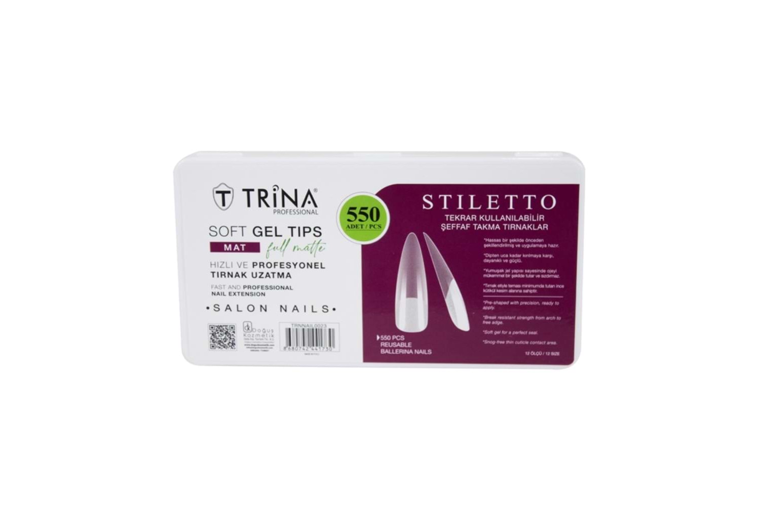 Trina Yeni Nesil Jel Tips 550 Lİ - Full Mat Stiletto