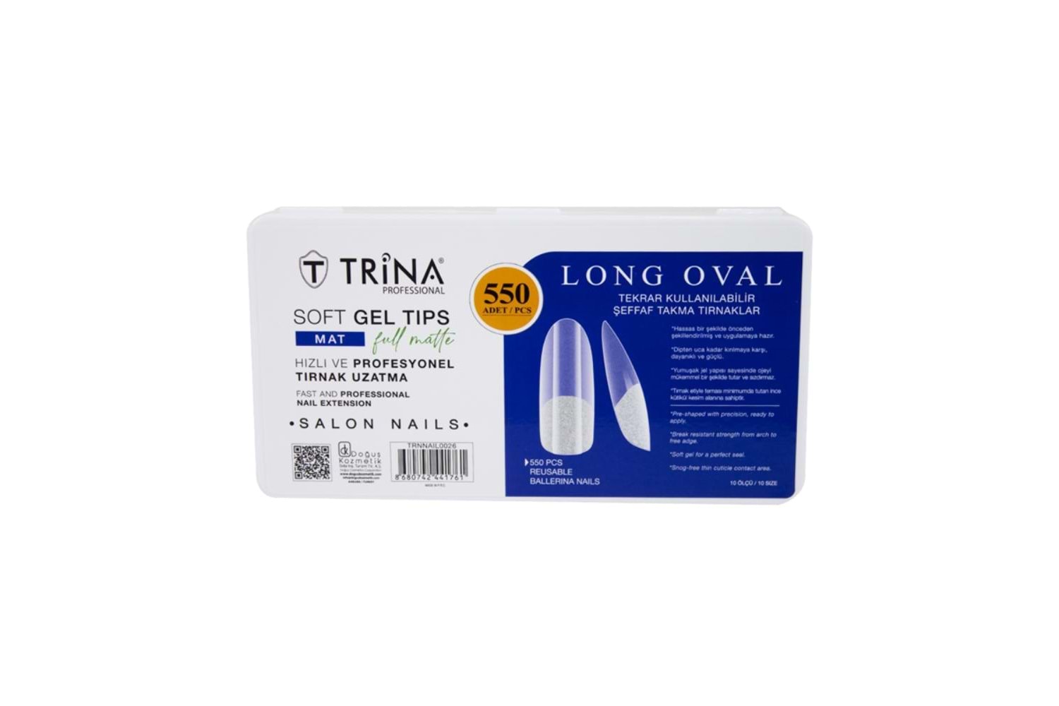 Trina Yeni Nesil Jel Tips 550 Lİ - Full Mat Long Oval